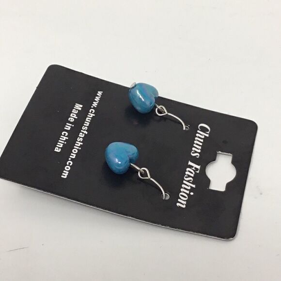 Turquoise Heart Pendant Dangle Earrings (H15) - Picture 2 of 4